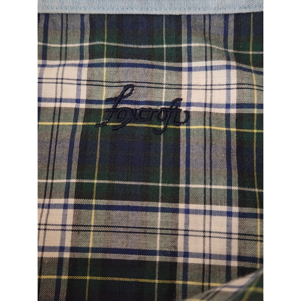 FOXCROFT button up blouse Women's size 12 Plaid Blue Green long sleeve Flip cuff - Picture 9 of 9
